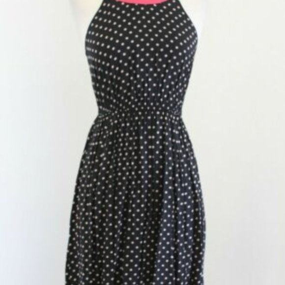 Lilka Anthropologie Black Lark Polka Dot Hi Lo Dress Size L - Picture 2 of 14